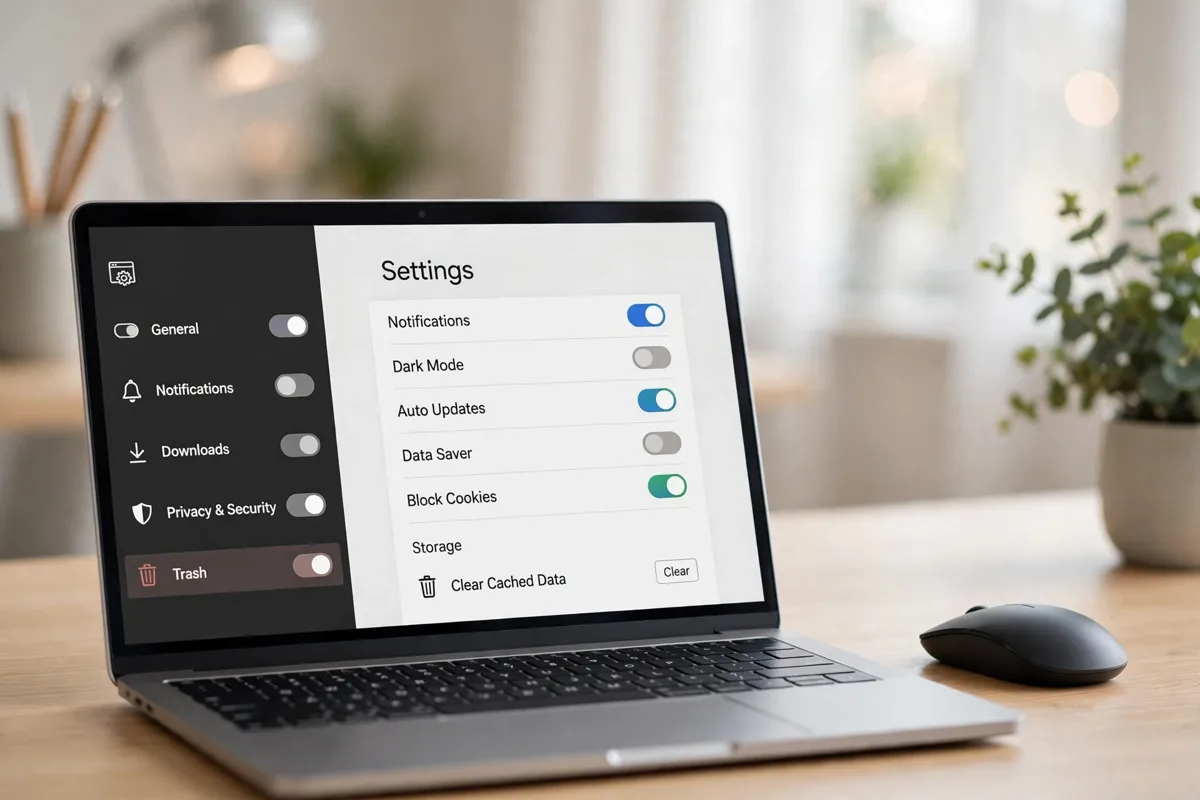 clearing website cache in a browser on a laptop screen
