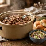 pork shoulder crock pot with tender pulled pork and herbs