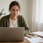 sole proprietorship owner working at a desk with laptop and business paperwork